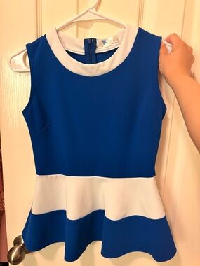 Blue & White Peplum Kids Dress